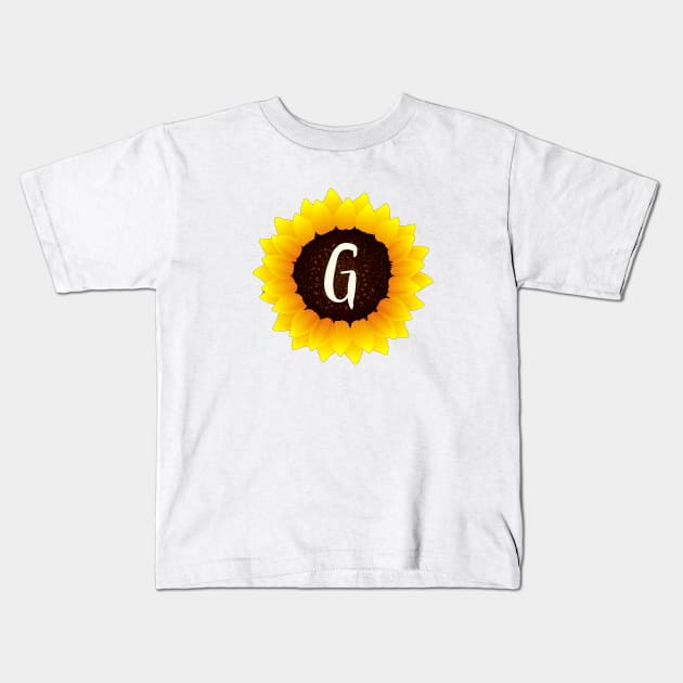 Floral Monogram G Bright Yellow Sunflower Kids T-Shirt by floralmonogram